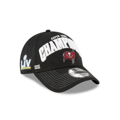 Black Tampa Bay Buccaneers Hat - New Era NFL Official Super Bowl LV Champions Locker Room 9FORTY Adjustable Caps USA1059842